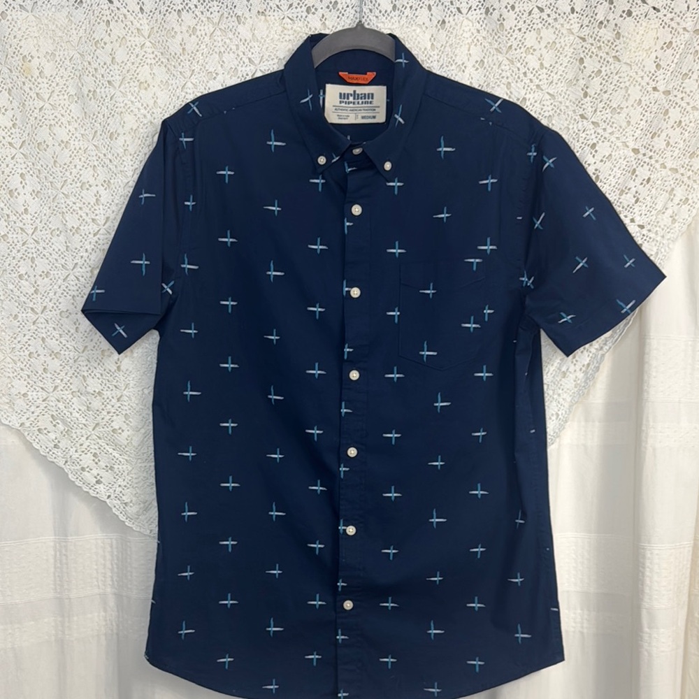Urban Pipeline Max Flex Blue Casual Button Down Shirt